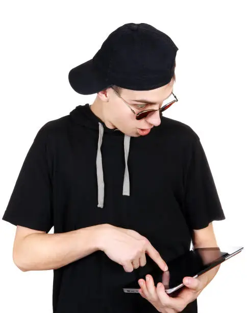 Teenager with Tablet Computer Isolated on the White Background