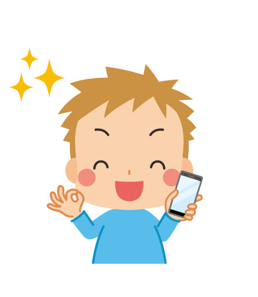 kid and cell mobile - human hand holding iphone iphone 5 stock illustrations