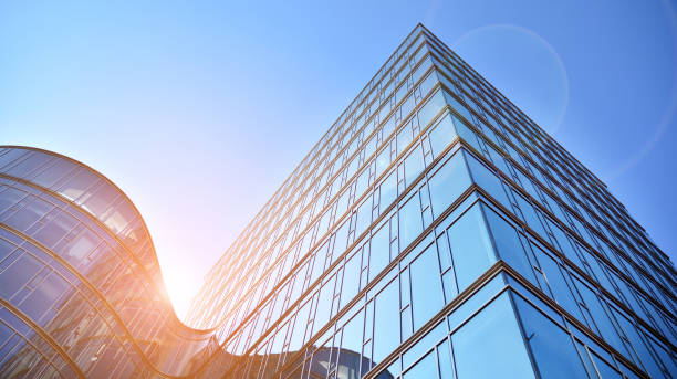 istock Minimalist glass facade, steel framework holding the large transparent panels. 1396031388