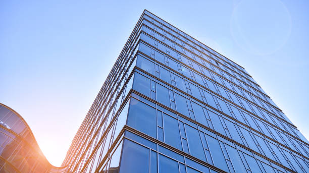 istock Minimalist glass facade, steel framework holding the large transparent panels. 1396031942