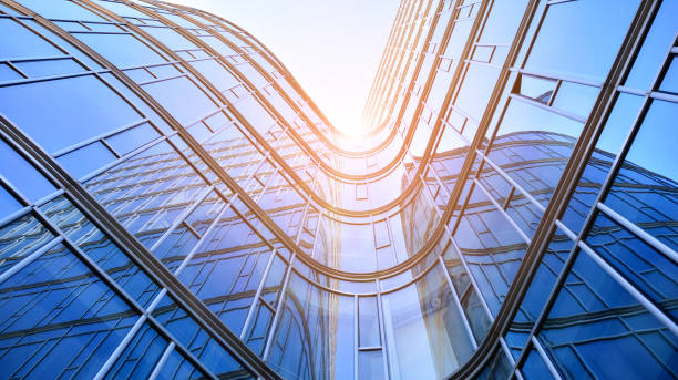 istock Minimalist glass facade, steel framework holding the large transparent panels. 1396031983
