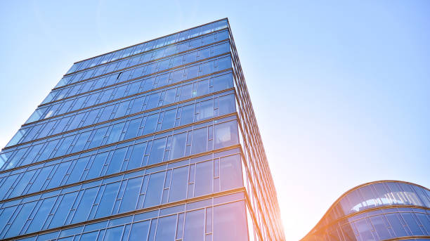 istock Minimalist glass facade, steel framework holding the large transparent panels. 1396032055
