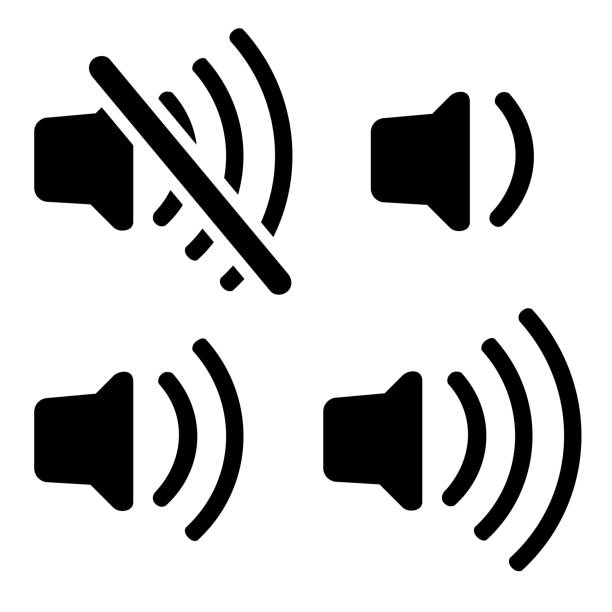 einfacher vektorsatz 4 symbol lautstärkepegel, isoliert auf weiß - vu meter stock-grafiken, -clipart, -cartoons und -symbole