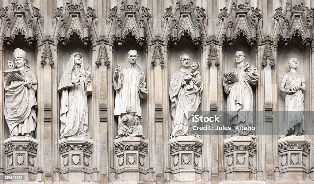 Westminster Abbey Statues Westminster Abbey detail view with the statue of Martin Luther King, Jr. Martin Luther King Jr. Stock Photo