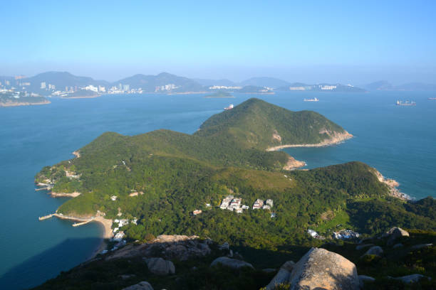 panoramic view from ling kok shan, lamma island, hong kong - lamma island imagens e fotografias de stock