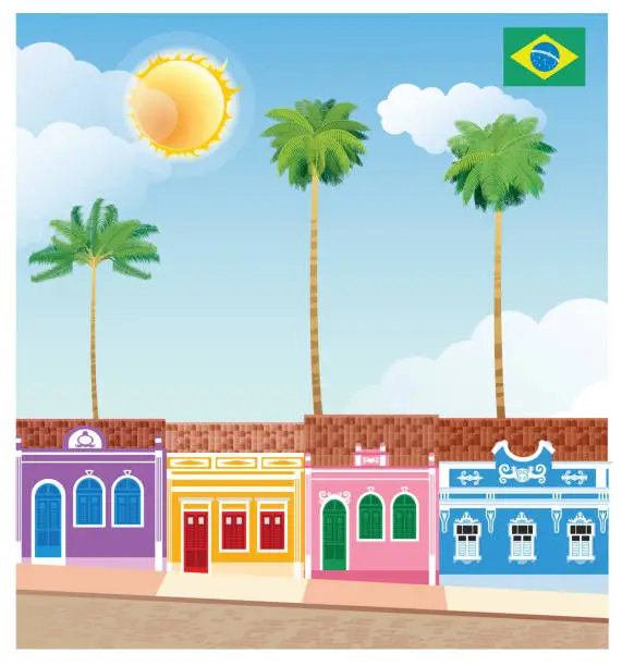 Vector illustration of Colonial houses in Olinda city