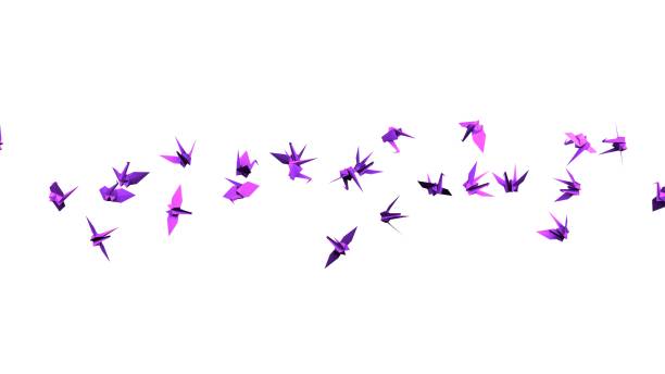 istock Purple origami crane on white background. 1396037835