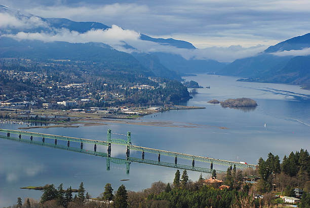 Cloudy Day in Hood River, Oregon stock photo