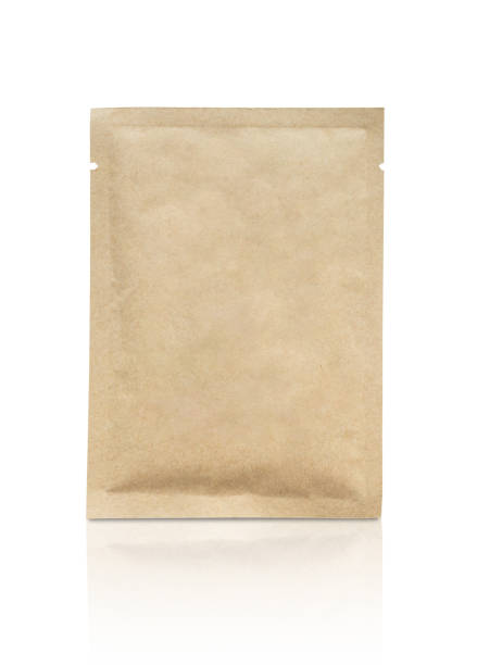 Blank brown paper sachet isolated on white background stock photo