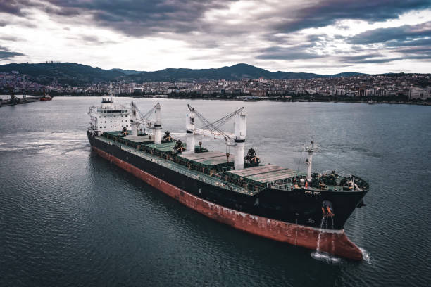 istock Aerial view of Large Cargo Ship Vessel in transit. 1396043651