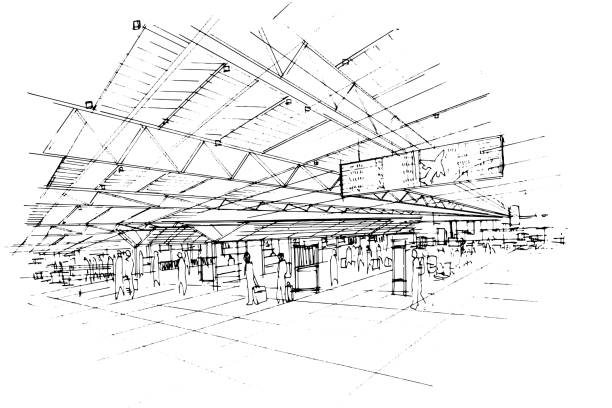 Line drawing hallway at the airport,Sketches of people traveling in an international airport,Modern design,vector,2d illustration Line drawing hallway at the airport,Sketches of people traveling in an international airport,Modern design,vector,2d illustration airport backgrounds stock illustrations