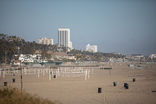 Santa Monica, CA - April 15 2022: The sandy Will Rogers State Beach in Pacific Palisades