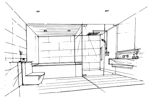 sketch drawing bathroom,.Modern design,vector,2d illustration