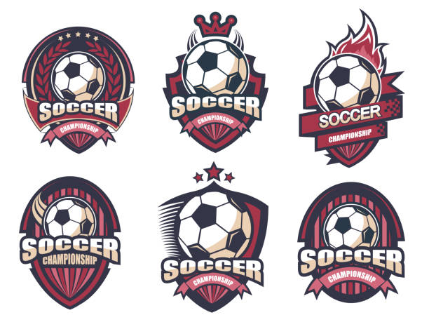 ilustraciones, imágenes clip art, dibujos animados e iconos de stock de ilustración del conjunto de símbolos de fútbol moderno - competición de fútbol
