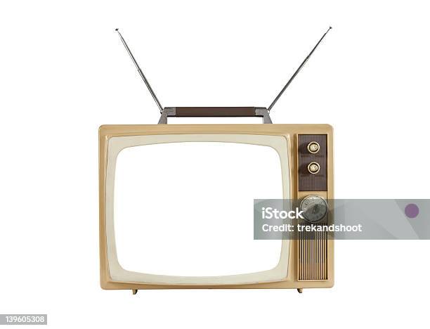 1960s Blank Screen Portable Television With Antennas Up Stock Photo - Download Image Now