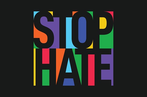Stop Hate vector lettering. Handwritten text label. Freehand typography design