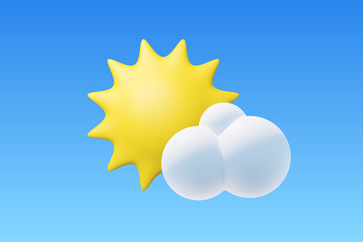 Toy cartoonish realistic icon. Carefully layered and grouped for easy editing. You can edit or move separately the sky, the sun and the cloud.