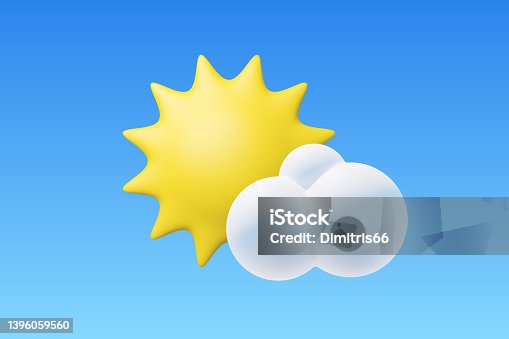 istock Vector sun and cloud on blue sky. 3d render wether icon on blue sky background 1396059560