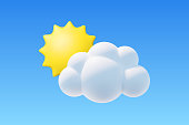 istock Vector sun and cloud on blue sky. 3d render wether icon on blue sky background 1396059576