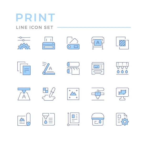 Vector illustration of Set color line icons of print
