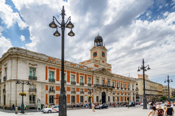 The Royal House of the Post Office in Madrid, Spain stock photo