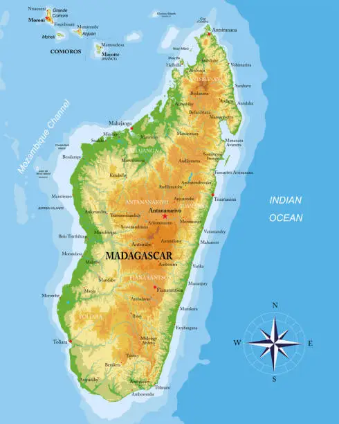 Vector illustration of Madagascar highly detailed physical map