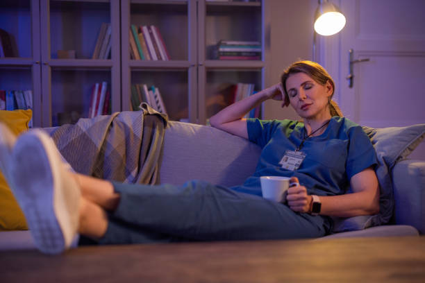 istock Female doctor at home resting 1396066711