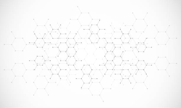 ilustraciones, imágenes clip art, dibujos animados e iconos de stock de elemento de diseño abstracto con fondo geométrico y patrón de forma de hexágonos - formula chemistry vector molecular structure