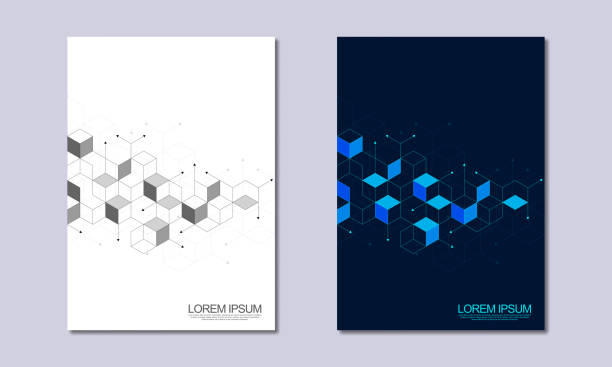 abstrakte geometrische cover und broschüren mit isometrischen vektorblöcken, polygonformmuster - würfel geometrische form stock-grafiken, -clipart, -cartoons und -symbole
