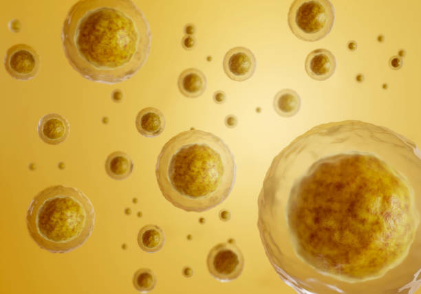 istock Human cells in a Gold  background, 3d Rendering. 1396069791
