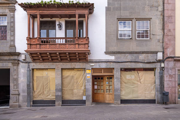 Closed shop for rent in a business street in the pedestrian zone in La Laguna which used to be the main city on the Spanish Canary Island Tenerife