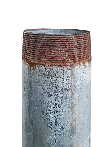 tubo di metallo arrugginito su sfondo bianco - water pipe rusty dirty equipment foto e immagini stock