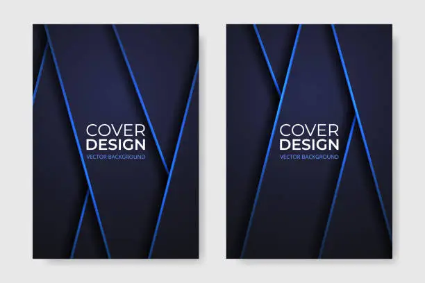 Vector illustration of Vector cover design. Abstract Dark gray and blue luxury brochure in A4 size flyer design. Vertical orientation front page of A4 format. Elegant cover design template.
