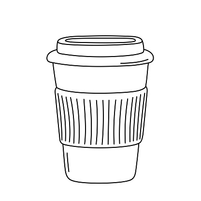 Paper coffee cup in the doodle style.
