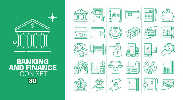 Banking and Finance Line Icons Set vector art illustration
