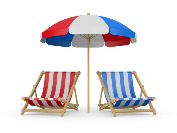 istock beach umbrella and deckchair on white background. Isolated 3D illustration 1396078434