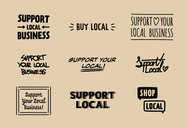 ilustrações de stock, clip art, desenhos animados e ícones de support your local small business badges set - poster window display store window