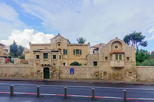 Jerusalem, Israel - November 19, 2021: View of the historic Tabor House, built 1882, in Jerusalem, Israel