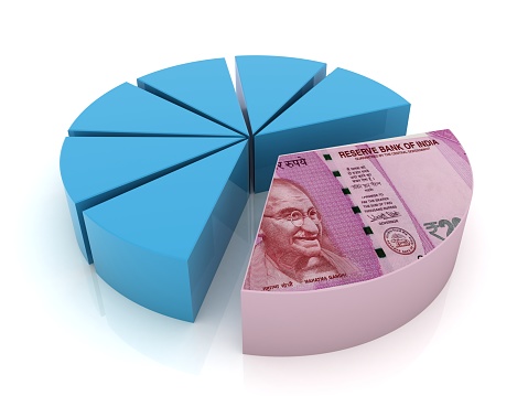 Indian rupee money finance budget tax pie chart