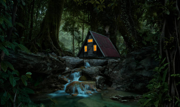 istock Cabin in the forest with mist 1396084215