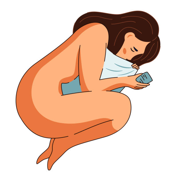 ilustraciones, imágenes clip art, dibujos animados e iconos de stock de niña solitaria triste acostada en posición fetal con teléfono - lonelyness