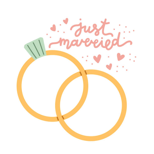 결혼 반지는 방금 결혼 한 평면 벡터 - wedding ring stock illustrations