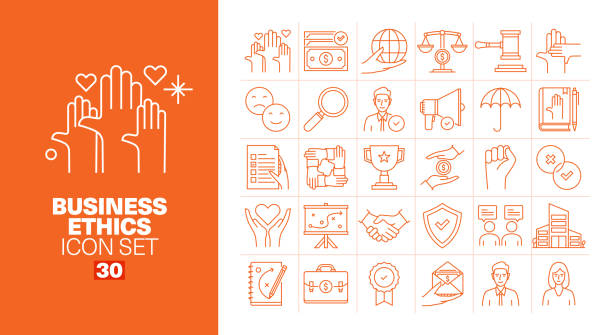 Business Ethics Line Icons Set vector art illustration