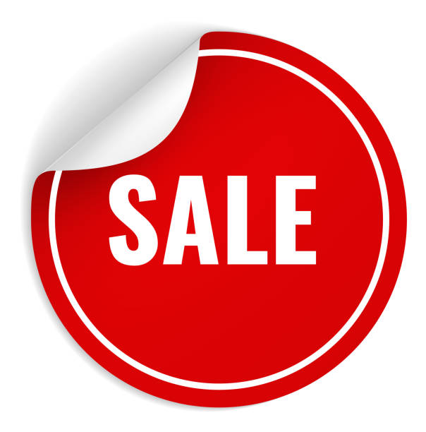istock Sale sticker. Red round promotional element with white letters and curled corner, realistic shadow, marketing promotion emblem, special offer or shopping or discount tag, vector object 1396095412