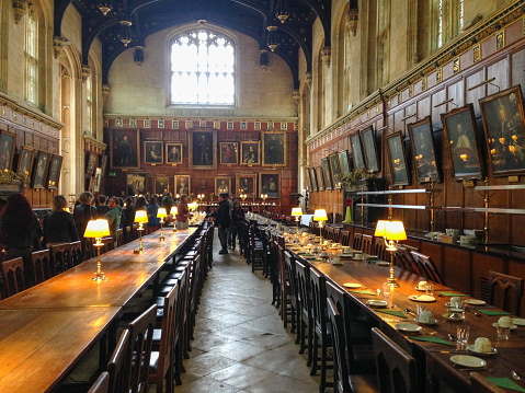 Oxford, England- August 23, 2014: The University of Oxford is one of the toppest universities in the world.  Here is the Dinning Hall of Christ Church College, the venue where the movie \
