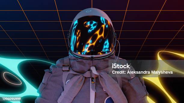 Futuristic Astronaut Retrowave 3d Illustration Technology And Science Theme Stock Photo - Download Image Now