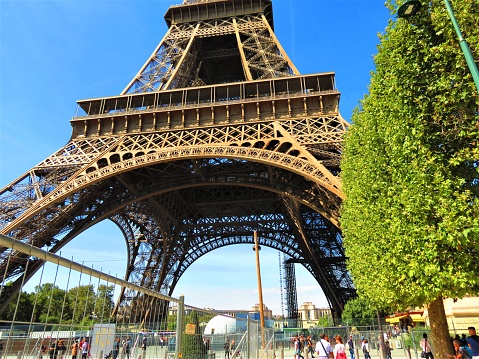 Paris, France - September 06, 2019. The Eiffel Tower on the Champ de Mars.