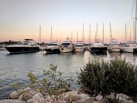 Docked yachts in dock of Cambrils, Spain