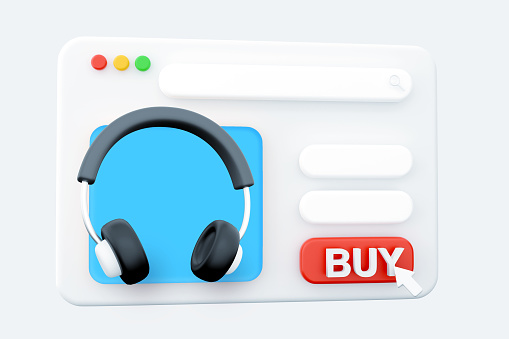 3D render web page Support operator headphones 3d icon. Professional white device with microphone. Help and discussion of user problems. 3D render web page headphones web page