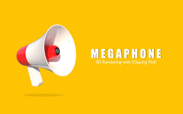 istock 3D Megaphone loudspeaker yellow background. 3d render illustration. 1396103445